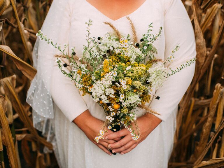 simple fall wedding bouquet with wildflowers