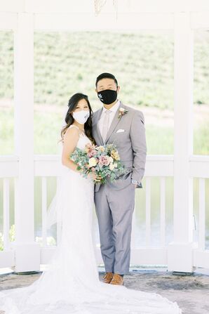 Couple Wearing Masks During Wedding at Leal Vineyards in Hollister,  California