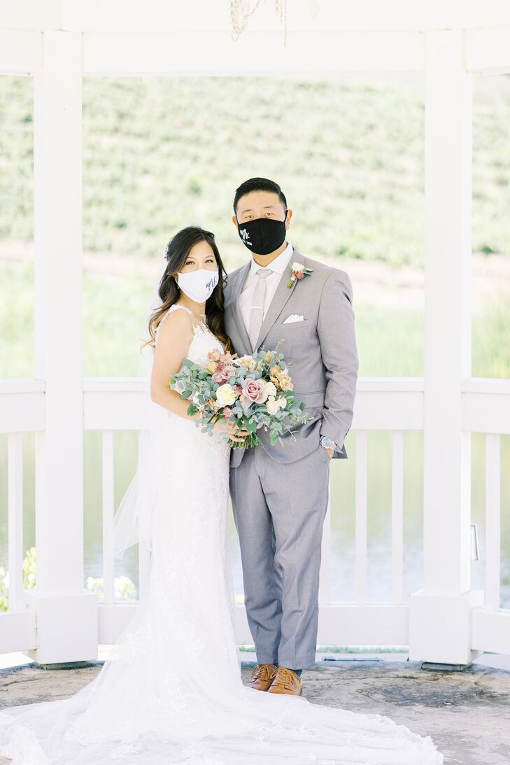Couple Wearing Masks During Wedding at Leal Vineyards in Hollister,  California