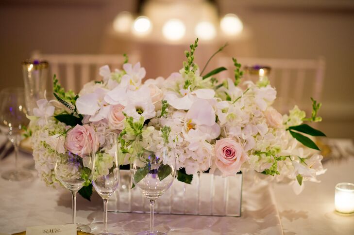 Mirrored Orchid, Roses and Hydrangea Centerpieces