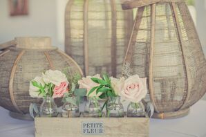 Pink and Ivory Rose Rustic Arrangment