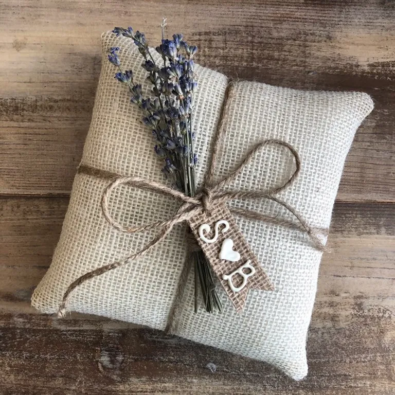 Burlap ring bearer pillow with couples initials 