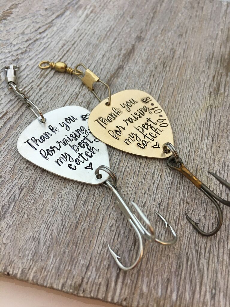 Custom fishing lure gift idea for father of the groom.
