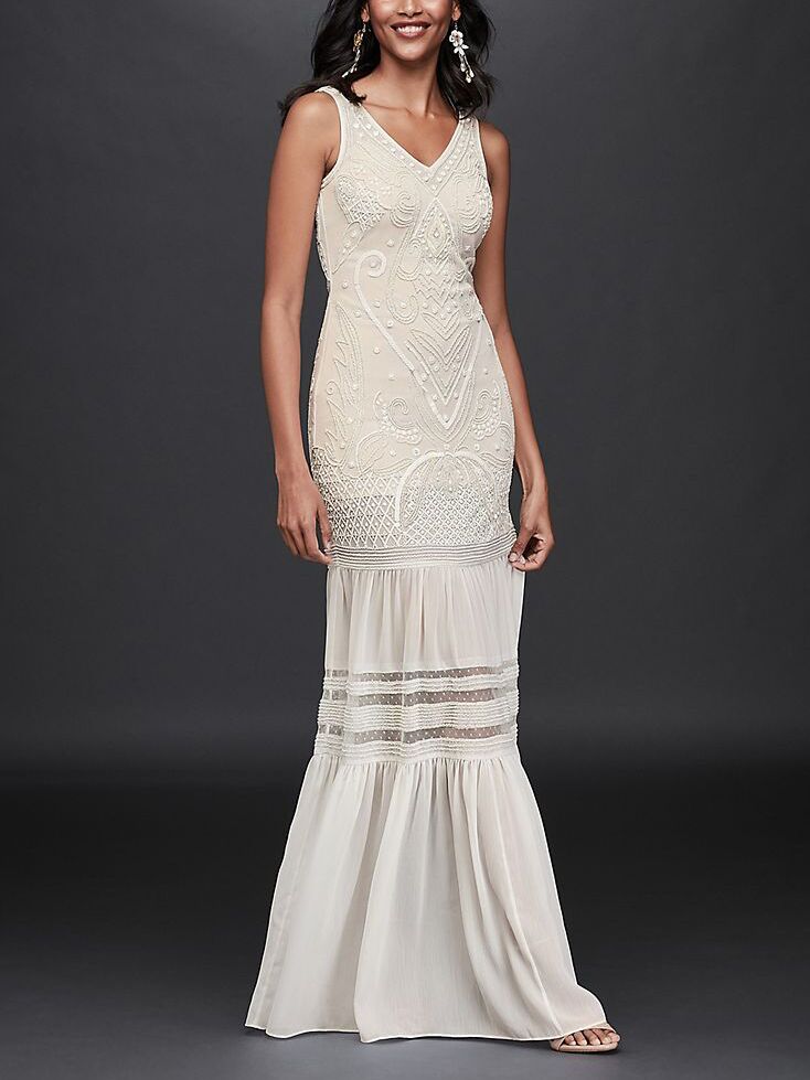 Galina beaded chiffon wedding dress with flounce skirt