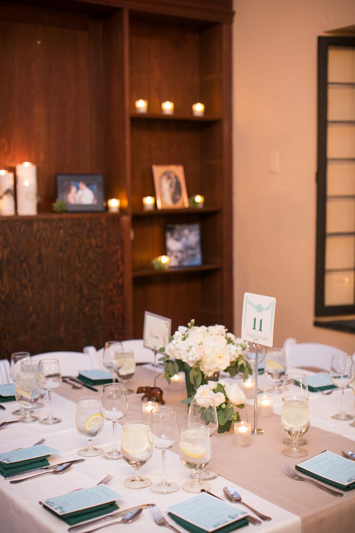 Subtle personal details were woven throughout the reception, giving the classic decor a customized feel. Green pots from Edith’s mother’s pottery collection were used to display bunches of fresh white blooms and the couple treated guests to assorted Italian confetti, flavored almond candies, which Edith’s sister brought from Rome specially for the occasion.