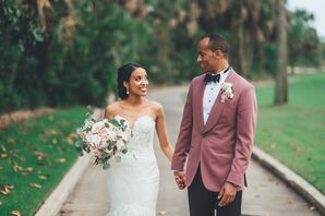 Bride and Groom With Touches of Pink
