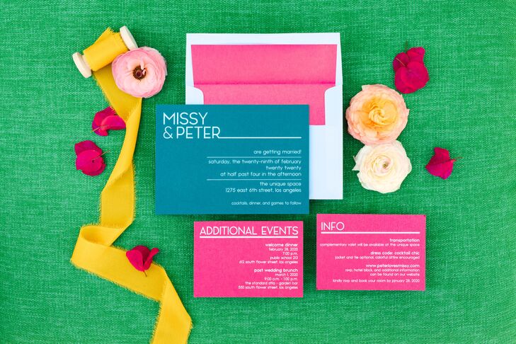 Neon Invitations for Wedding at the Unique Space in Los Angeles, California