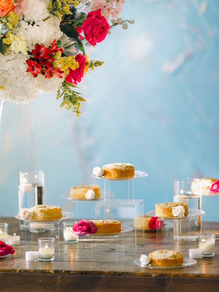 Dessert Table With Small Pastries on Different Level Platforms With ...
