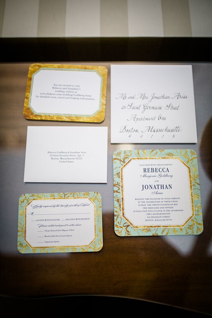 Elegant Mint and Gold Wedding Invitations