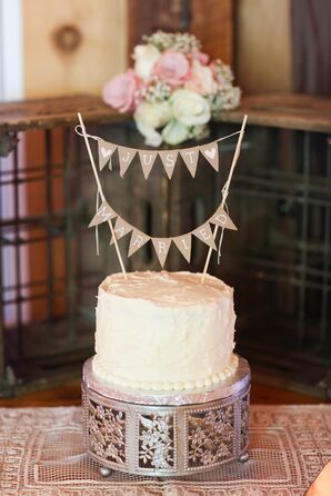 Small White Wedding Cake with Just Married Cake Topper