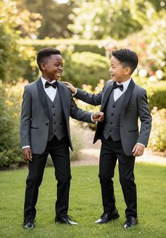 BLACKTIE "London" Kids Charcoal Tuxedo (5-Piece Set) Flower Girl Dress and Ring Bearer Outfit
