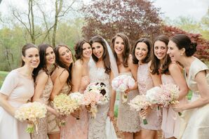 Fun Blush, Ivory and Peach Bridesmaid Dresses
