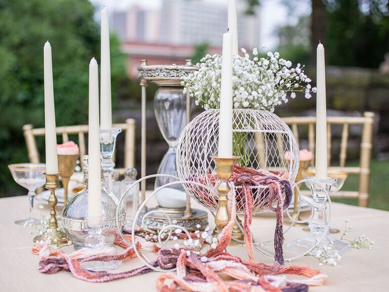 Cinderella-inspired centerpiece at fairytale-themed wedding