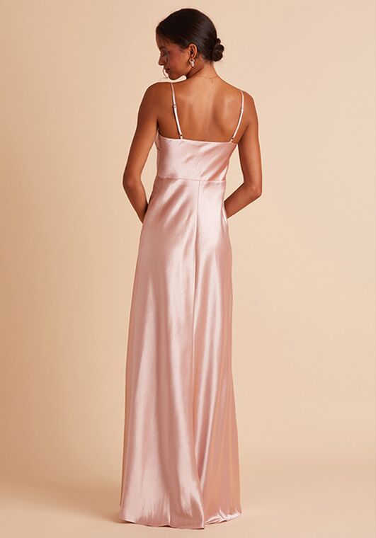 Birdy Grey Lisa Long Shiny Satin Dress in Rose Gold Scoop Bridesmaid Dress - 3