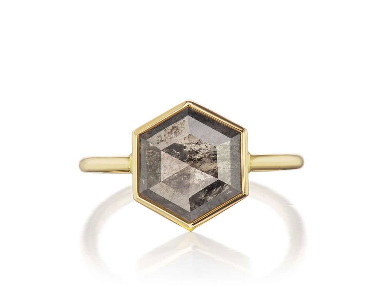 hexagon salt and pepper diamond engagement ring