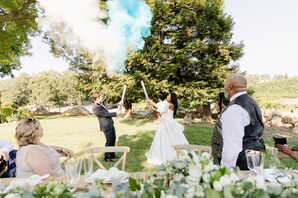 Baby Announcement Smoke Bomb Gender Reveal at California Wedding