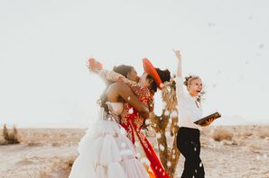 Couple Sharing First Kiss During Desert in Las Vegas, Nevada