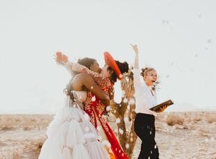 Jessica (Jess) and SC celebrated their marriage with an intimate elopement in the desert outside Las Vegas, Nevada. The couple jokes that their elopem