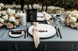 Blue-and-Black Tablescape for Reception at Tehama Golf Club in Carmel-By-The-Sea, California