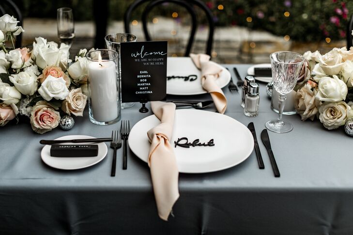 Blue-and-Black Tablescape for Reception at Tehama Golf Club in Carmel-By-The-Sea, California