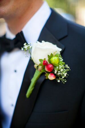 Classic White Rose and Hypericum Boutonnieres