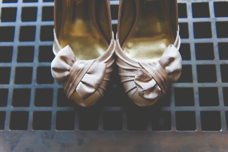 Champagne Satin Heels With Bow