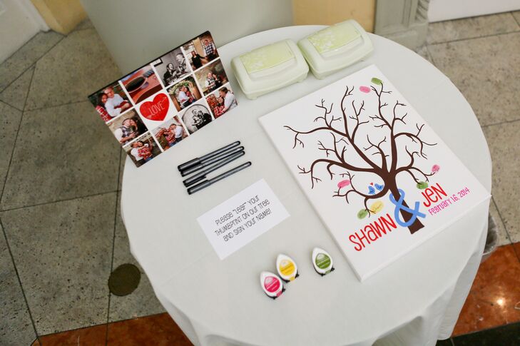 “I ordered a guestbook from Etsy, which was a hand-painted tree on canvas and all the guests put their thumbprint on the tree and signed their names,” says Jennifer. “I got it framed and it's currently hanging up in our house, so we'll always remember it!”