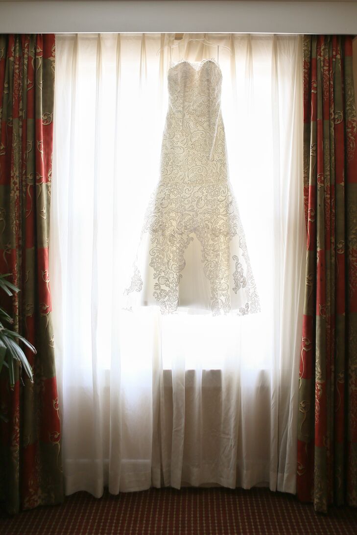 “During the day, we were very casual because we wanted to be comfortable,” says Jennifer. “I wore a strapless, off-white mermaid gown with a thin layer of lace. I ordered ivory heels from Etsy. Hair and make-up took about 3 hours, but it was well worth it!”