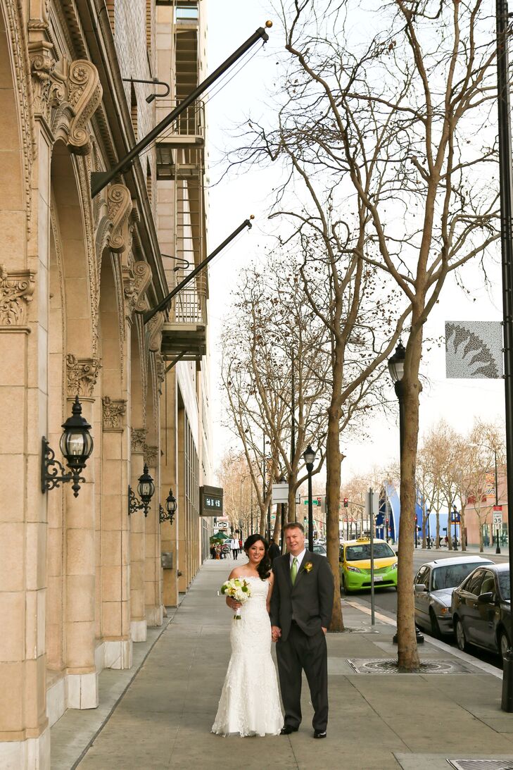 Bride and Groom Standing Outside Venue