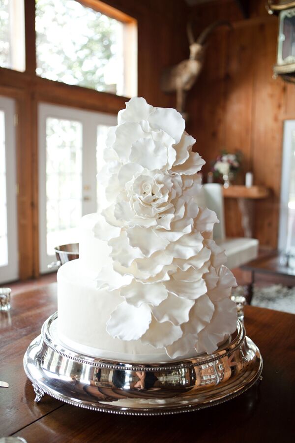 The couple had a beautiful four tier cake with a cascade of fondant petals down one side. Since the groom does not like cake, the couple also had a pie table with pies from Koffee Kup Family Restaurant in Hico.