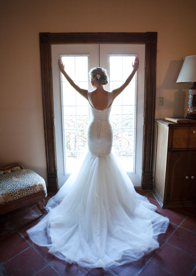 Mermaid Style Wedding Dress with Removable Tulle Cap Sleeves