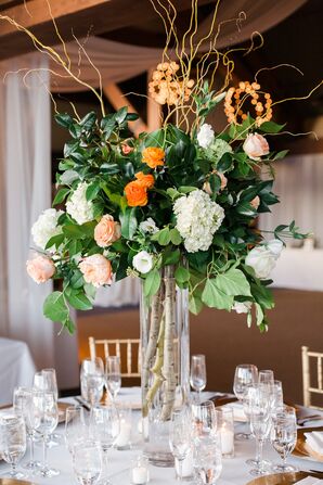 Tall Coral, Green and Ivory Centerpieces