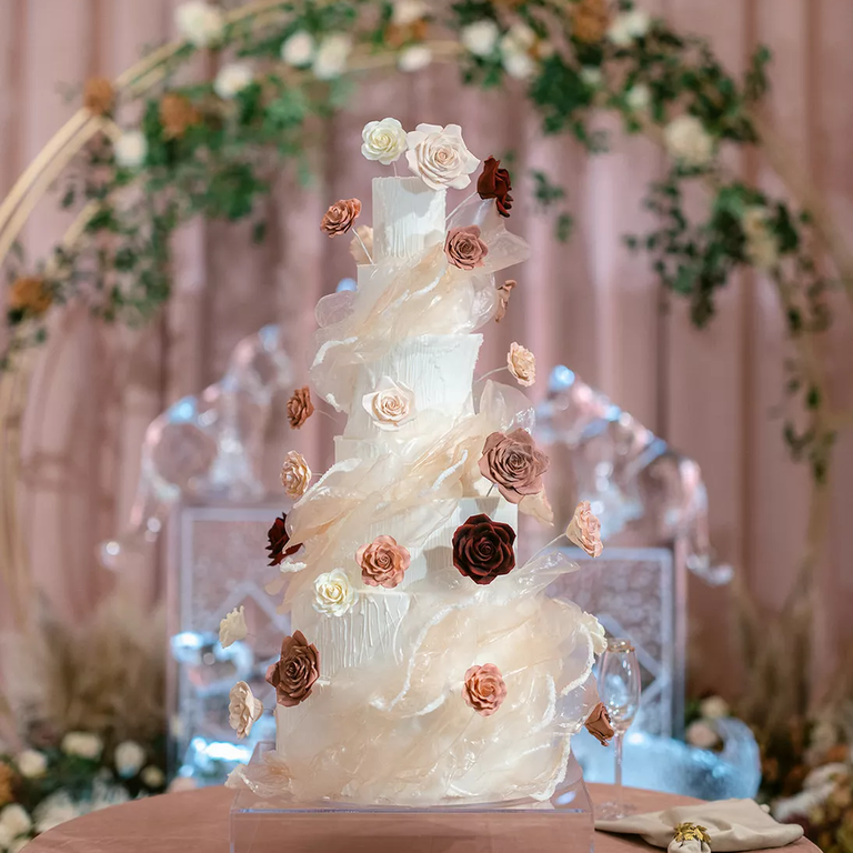 Rose covered wedding cake