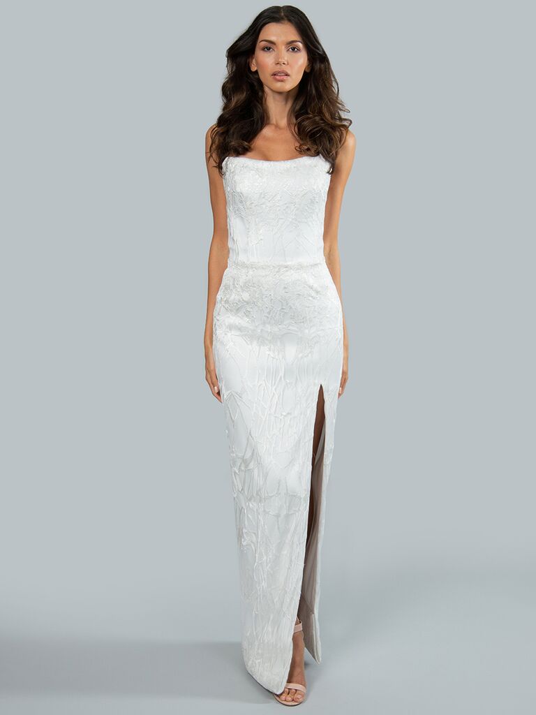 Mark Zunino strapless column wedding dress with slit