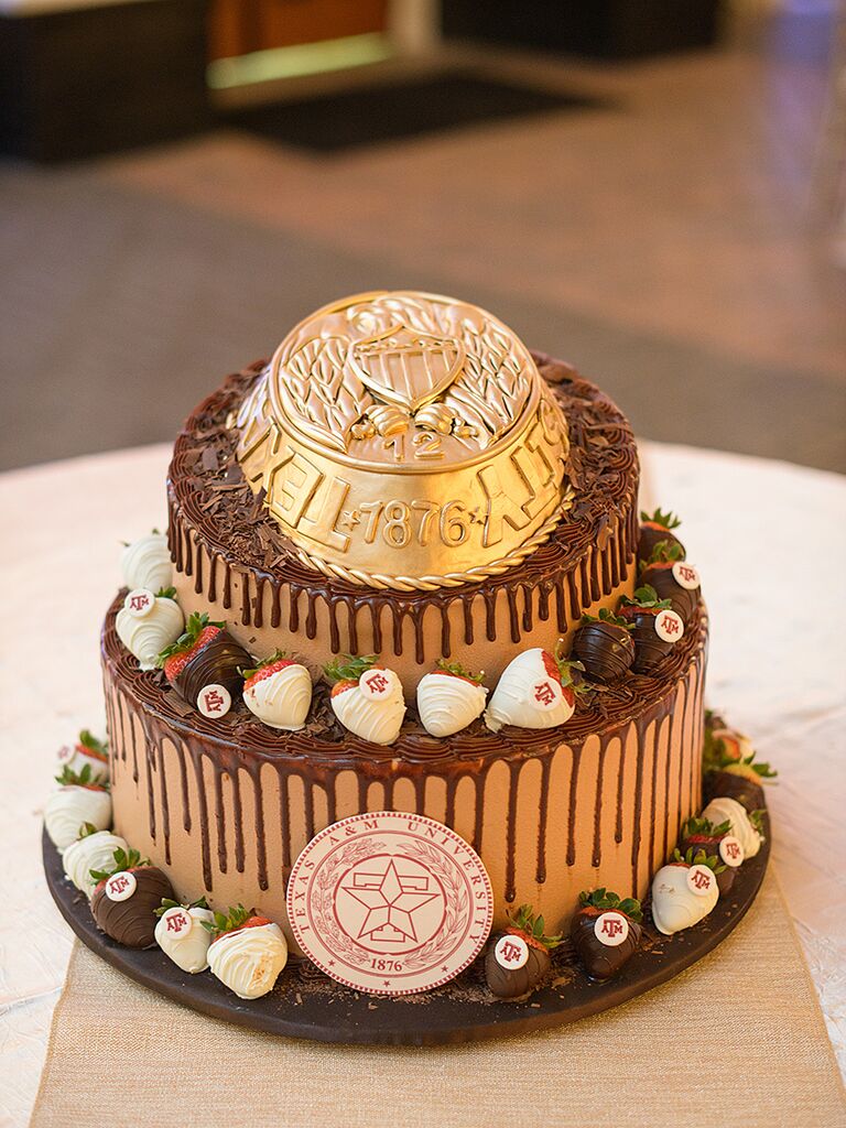 2-tier Wicked Chocolate cake iced in gold ganache decorate…