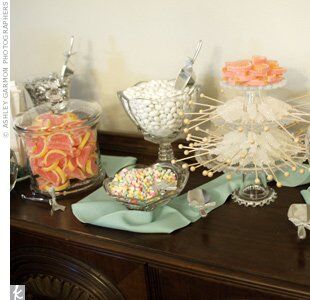 Guests filled bags with old-school candies, like Jordan almonds, jelly fruit slices and swizzle sticks, before sealing them with stickers that Dixie and her mom made.