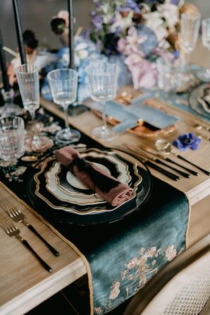 Black-and-Gold Place Setting With Scalloped Plates