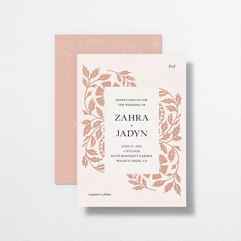block print botanical bohemian spring wedding invitations from the knot
