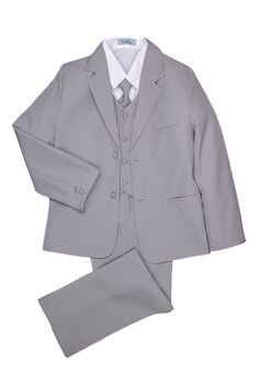 Little Tuxedos "Mason" Kids Light Grey Suit (5-Piece Set) Flower Girl Dress and Ring Bearer Outfit