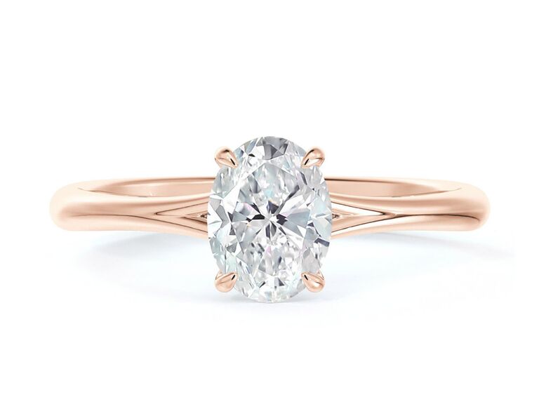 nordstrom debeers rose gold engagement ring with oval diamond claw prongs and plain rose gold band