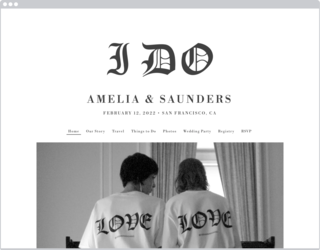 A website with “I do” in black gothic text on a white background and a photo of a couple. 