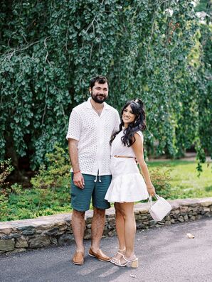 Bride and Groom at Summer Wedding Pool Rehearsal Dinner