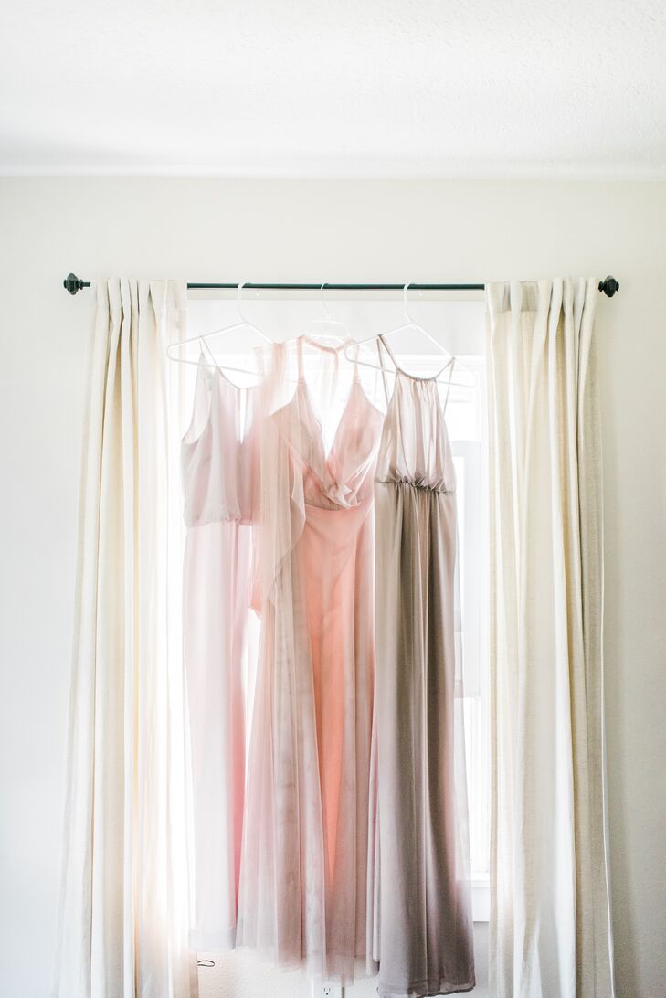 Neutral-Tone Bridesmaid Dresses in Window