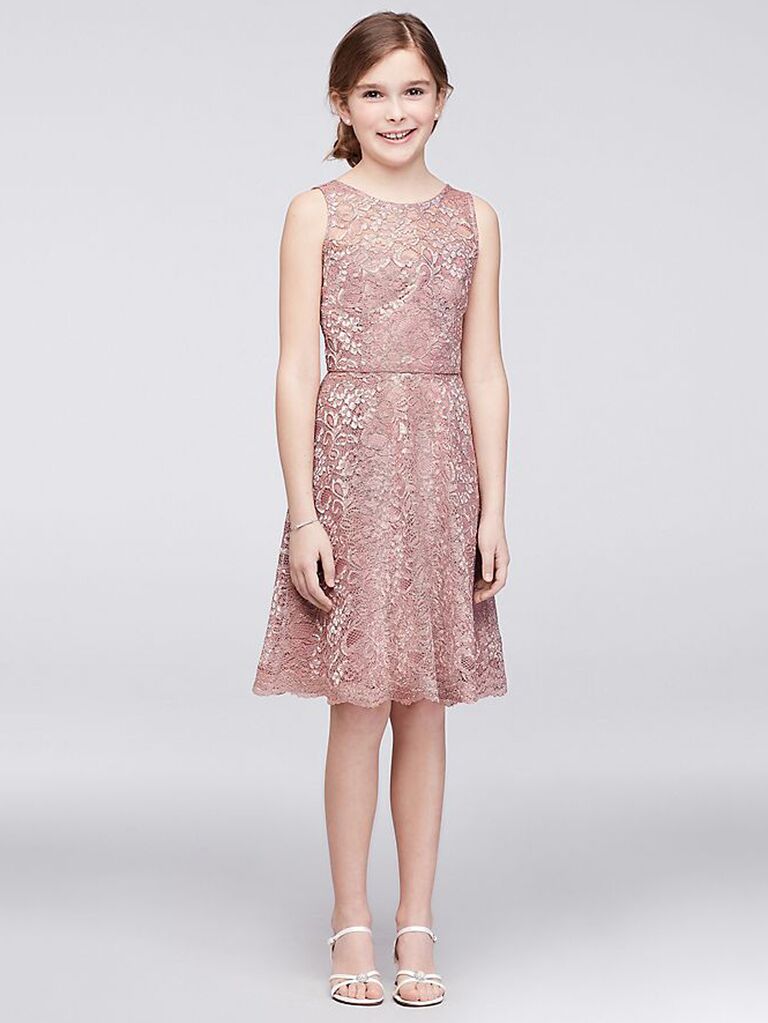 Short blush lace junior bridesmaid dress