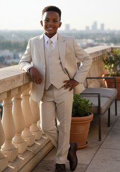 Little Tuxedos "Mason" Kids Tan Suit (5-Piece Set) Flower Girl Dress and Ring Bearer Outfit
