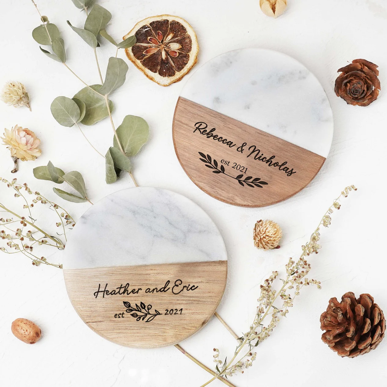 Engraved coasters in wood and marble from AvadirAndCo on Etsy