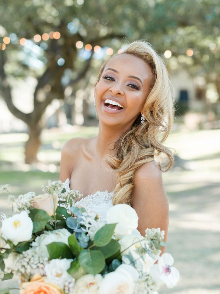 side hairstyles for wedding deep side part big curls
