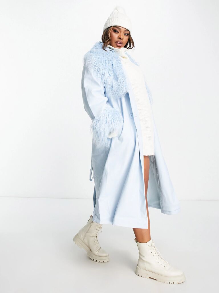 ASOS something blue bridal jacket accented with wispy feathers