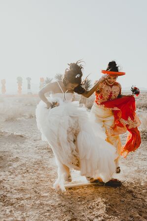 Couple Jumping the Broom During Desert Elopement in Las Vegas