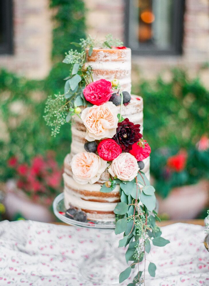 Gigi-Mamma Cakes, owned by one of Michelle’s bridesmaids, baked each confections for their wedding. “ All we asked was that we wanted a guava cake with cream cheese frosting. She ended up making a total of three cakes,” says Michelle. The couple cut the naked guava cake during  the reception. It was accented with fresh seeded eucalyptus, garden roses and dahlias.